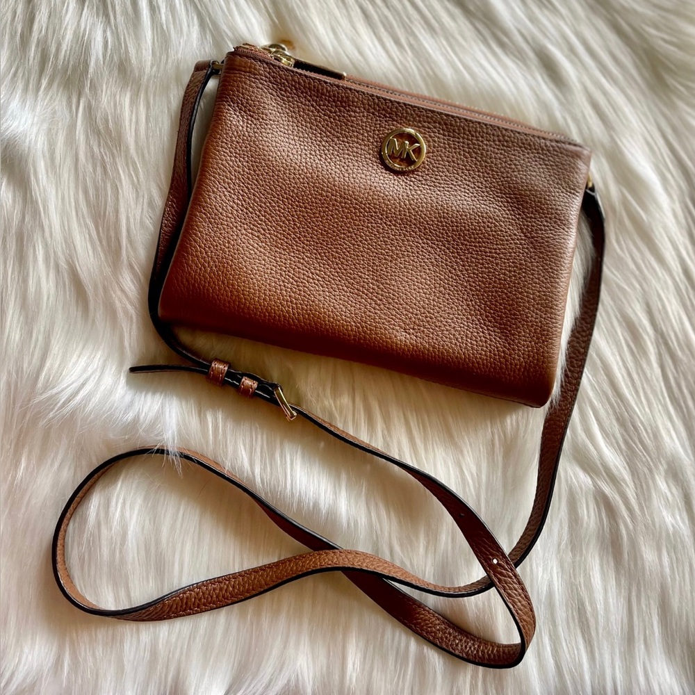 Michael Kors Fulton Double-Zip Pebbled Leather Crossbody Bag
